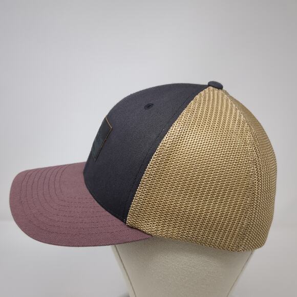 Columbia Fitted Trucker Hat Multicolor M Mesh Back Leather Patched 6 Panel - Picture 3 of 9